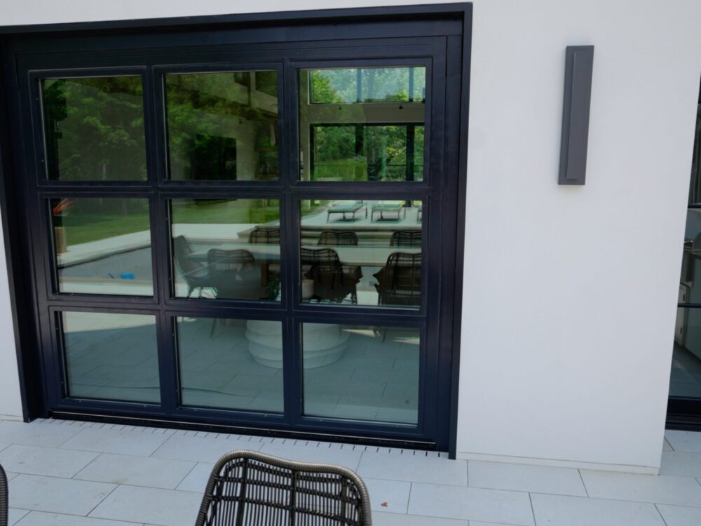 hydraulic garage door with glass