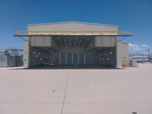 aircraft hangar door for military paint booth